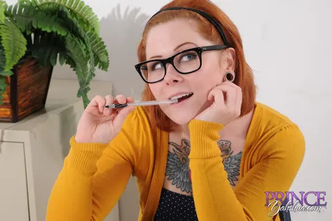 Misty Dawn: Slim Redhead MILF Sucks Black Cock in Glasses – photo 11 of 15