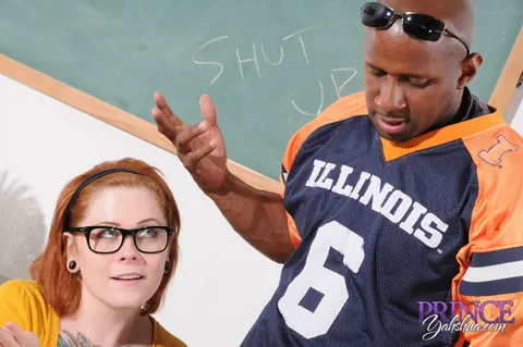 Misty Dawn: Slim Redhead MILF Sucks Black Cock in Glasses – photo 13 of 15