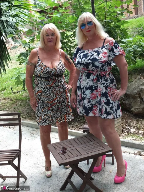 Mature Curvy Blonde Fingers and Licks Her Lover on the Patio – photo 2 of 16