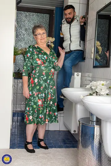 European MILF in Glasses Blows and Bangs in the Bathroom