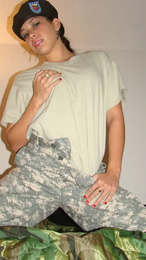 Brunette MILF Strips Out of Her Military Lingerie and Uniform – photo 9 of 15