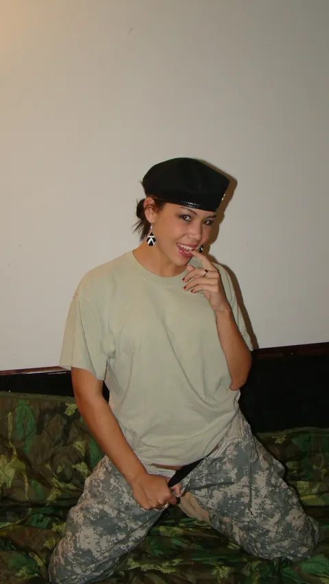Brunette MILF Strips Out of Her Military Lingerie and Uniform – photo 11 of 15
