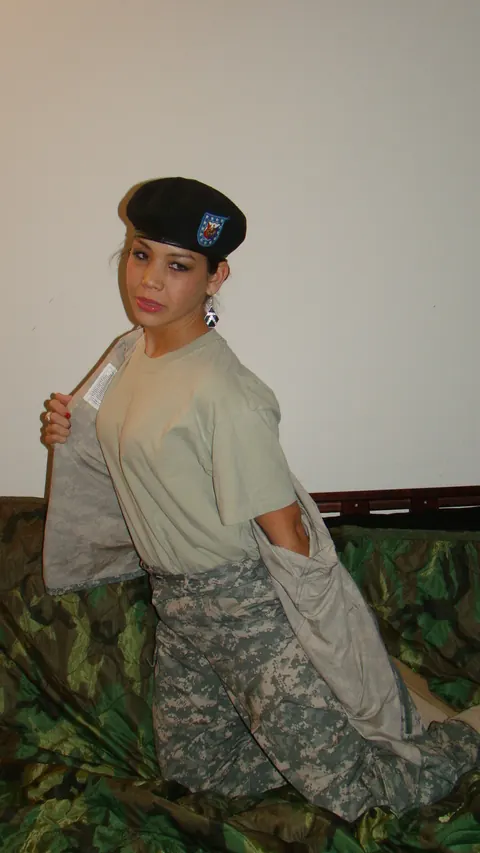 Brunette MILF Strips Out of Her Military Lingerie and Uniform – photo 7 of 15