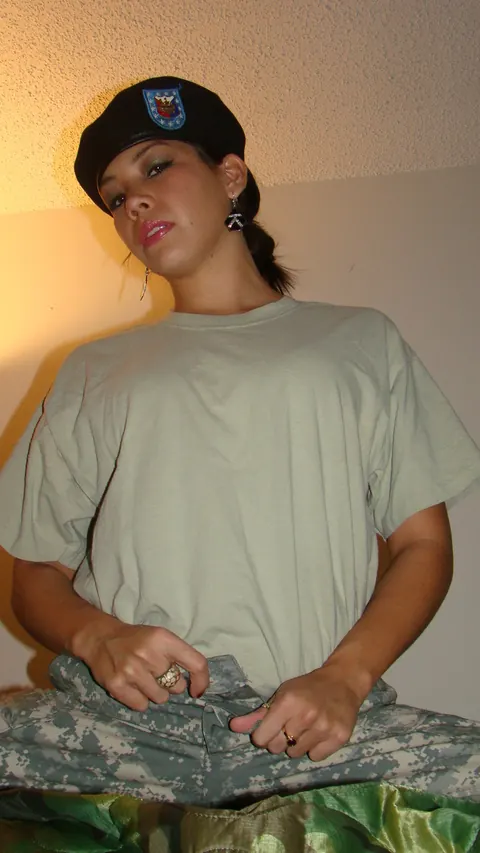 Brunette MILF Strips Out of Her Military Lingerie and Uniform – photo 8 of 15