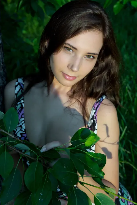 Oretha Mars: Brunette in a Skirt Strips and Spreads Outdoors – photo 6 of 20