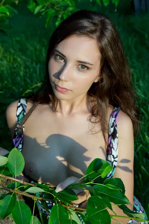 Oretha Mars: Brunette in a Skirt Strips and Spreads Outdoors – photo 7 of 20