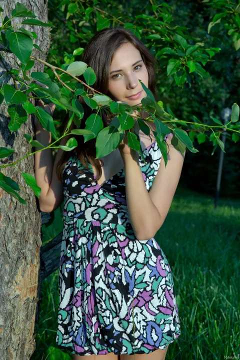 Oretha Mars: Brunette in a Skirt Strips and Spreads Outdoors – photo 4 of 20