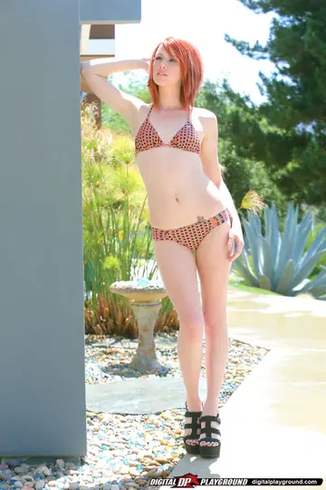 Elle Alexandra – Blonde and Redhead Strip Bikinis and Spread Outdoors