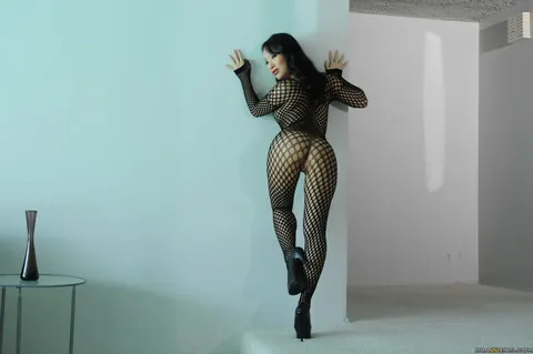 Asa Akira: Petite Japanese MILF Fingers Her Pussy in Fishnet Bodystocking – photo 12 of 20
