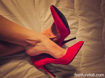 Brunette in Heels Shows Off Her Bare Feet