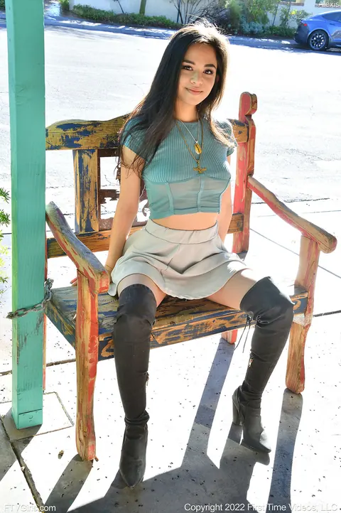 Scarlett Alexis: Thick Asian Brunette with Big Tits Spreads in Public Boots – photo 4 of 15