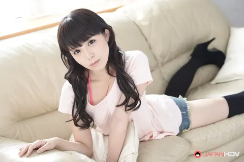 Thick Japanese Brunette Strips Out of Her Shorts Over Stockings – photo 5 of 15