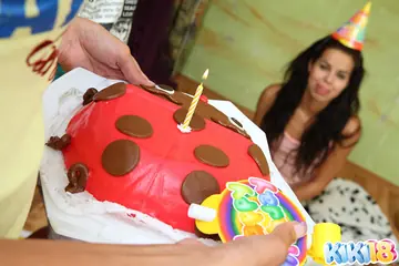 Brunette PAWG Sucks Cock and Rides Cowgirl Until He Jizzes on Her Birthday