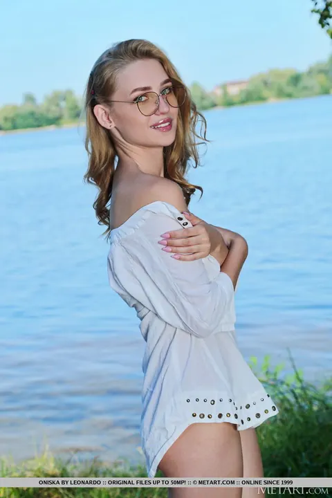 Blonde in Glasses Strips Out of Her Panties on a River Blanket – photo 1 of 18