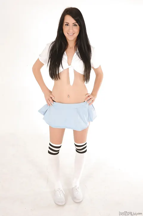Kimmy Kay: Brunette with Small Natural Tits Strips to Panties and Socks – photo 5 of 16