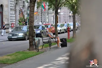 European Blonde in Stockings and Uniform Sucks and Fucks Outdoors