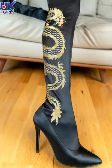 Trans Woman Pulls Up Stockings and Shows Hard Cock