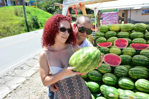 Elisa Odiosa: Curly Redhead Latina in Glasses Strips and Spreads Outdoors – photo 6 of 17