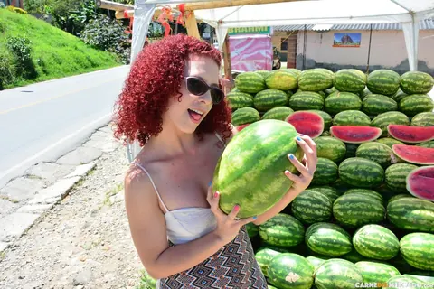 Elisa Odiosa: Curly Redhead Latina in Glasses Strips and Spreads Outdoors – photo 5 of 17