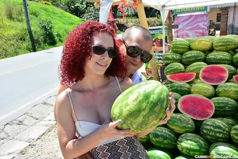 Elisa Odiosa: Curly Redhead Latina in Glasses Strips and Spreads Outdoors – photo 7 of 17