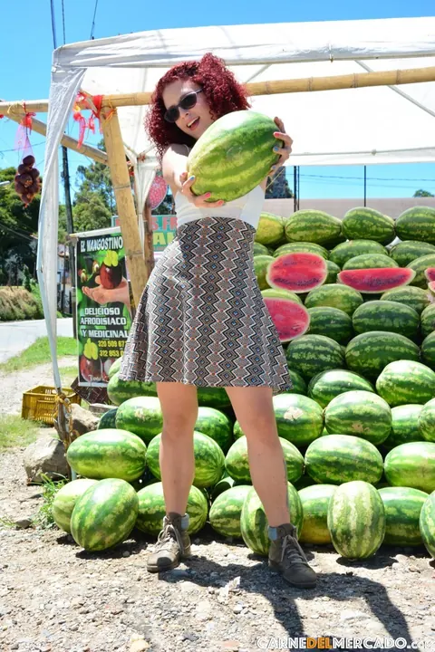 Elisa Odiosa: Curly Redhead Latina in Glasses Strips and Spreads Outdoors – photo 4 of 17