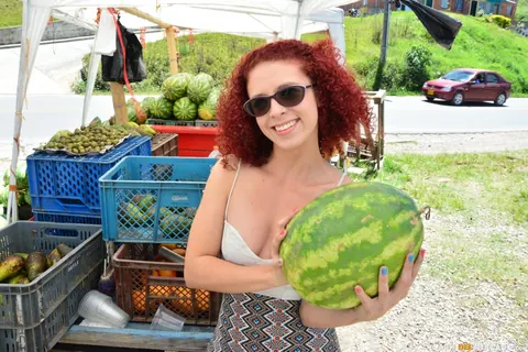 Elisa Odiosa: Curly Redhead Latina in Glasses Strips and Spreads Outdoors – photo 9 of 17