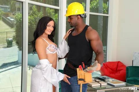 Mila Monet: Busty Brunette Peels Off Her Top for Interracial Sex with Black Worker – photo 4 of 21