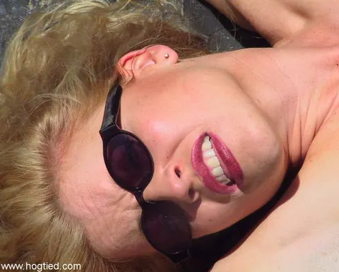 Sadie Belle: Busty Blonde in Glasses Hogtied on the Beach – photo 9 of 16