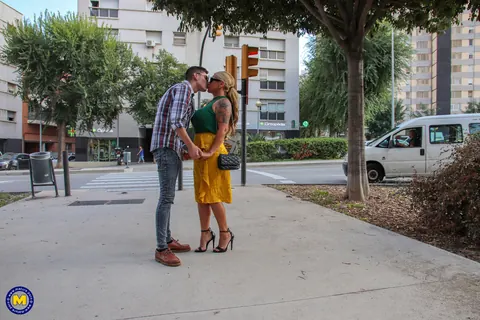 Alexa Blun: Busty Latina MILF in Heels Kisses a Guy Outdoors – photo 2 of 20
