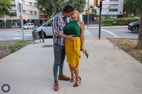 Alexa Blun: Busty Latina MILF in Heels Kisses a Guy Outdoors – photo 4 of 20
