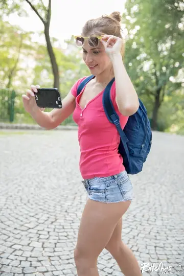 European Babe with Big Tits Gives a Blowjob Then Rides Cowgirl Outdoors