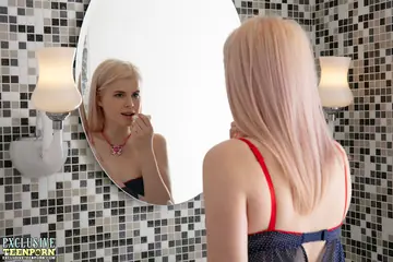 Blonde PAWG Strips Out of Her Lingerie and Fingers Her Pussy in the Bathroom