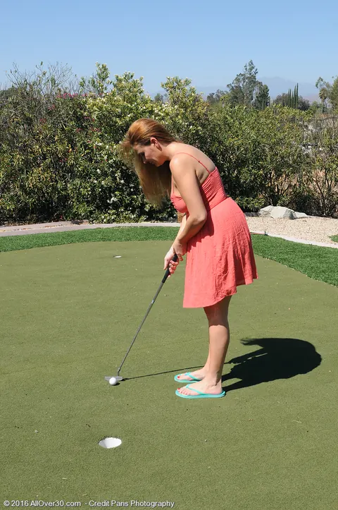 Elexis Monroe: Busty Redhead MILF Fingers Her Hairy Pussy on the Golf Course – photo 1 of 16