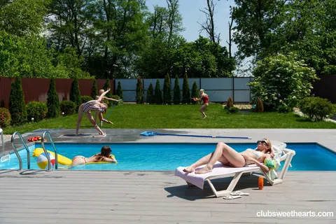 Rebecca Nikson: Slim European Brunette in a Bikini Licks Pussy by the Pool – photo 2 of 21