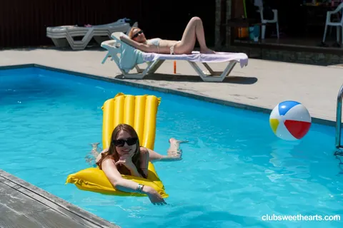 Rebecca Nikson: Slim European Brunette in a Bikini Licks Pussy by the Pool – photo 4 of 21