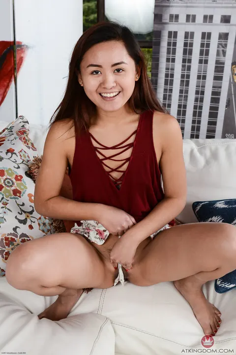 Elle Voneva: Petite Asian Brunette Pulls Shorts Aside and Spreads – photo 2 of 21