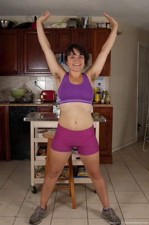 Hickory: Fit Brunette Strips Out of Her Shorts to Spread Her Hairy Pussy – photo 4 of 21