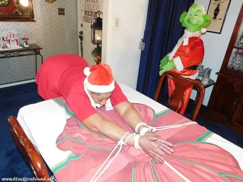 Mature Ebony Woman Tied Over a Table at Christmas in Panties – photo 6 of 16