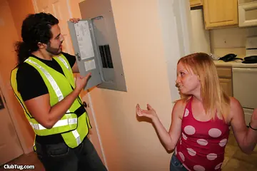 Blonde in Shorts Gives a Handjob and Takes a Cumshot on Her Body