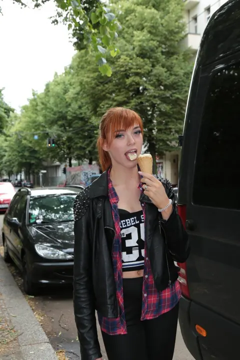 Anny Aurora: German Redhead in Glasses Flashes Her Big Tits Outdoors with Ice Cream – photo 13 of 17
