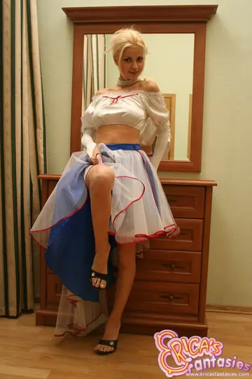 Blonde with Big Natural Tits Lifts Her Skirt and Spreads in a Thong