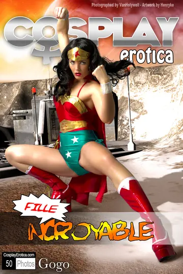 Brunette in Wonder Woman Cosplay Strips and Spreads