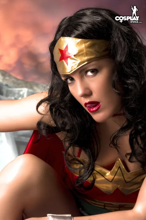 Brunette in Wonder Woman Cosplay Strips and Spreads – photo 7 of 12
