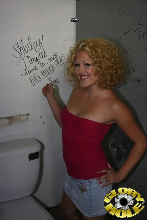 Shirley Dimples: Petite Curly Blonde Sucks Gloryhole BBC and Spreads Her Pussy – photo 2 of 21