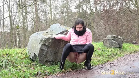 Lara Fox: Skinny European Brunette Spreads Her Legs and Pees on Outdoor Path – photo 6 of 15