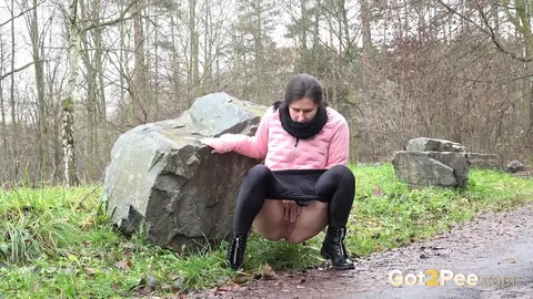 Lara Fox: Skinny European Brunette Spreads Her Legs and Pees on Outdoor Path – photo 5 of 15