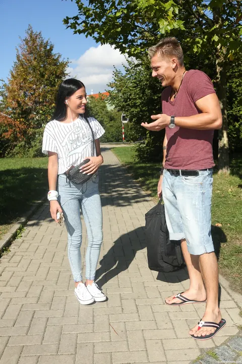 Eveline Dellai: Slim Brunette in Jeans Has Public Sex Outdoors – photo 4 of 21