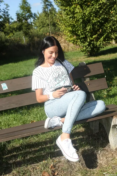 Eveline Dellai: Slim Brunette in Jeans Has Public Sex Outdoors – photo 2 of 21