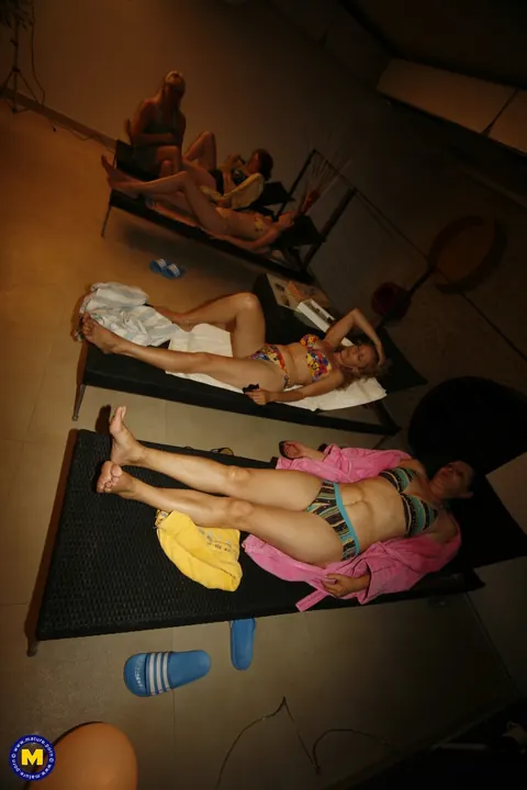 Mature European Lesbians Strip and Eat Pussy in the Sauna – photo 7 of 21