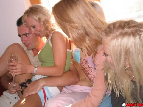 Christina Lee: Busty Blonde in Jeans and Glasses Sucks and Swallows in a Group – photo 2 of 16